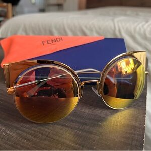 FENDI “EyeShine” Cat-Eye Gold Mirrored Sunglasses
